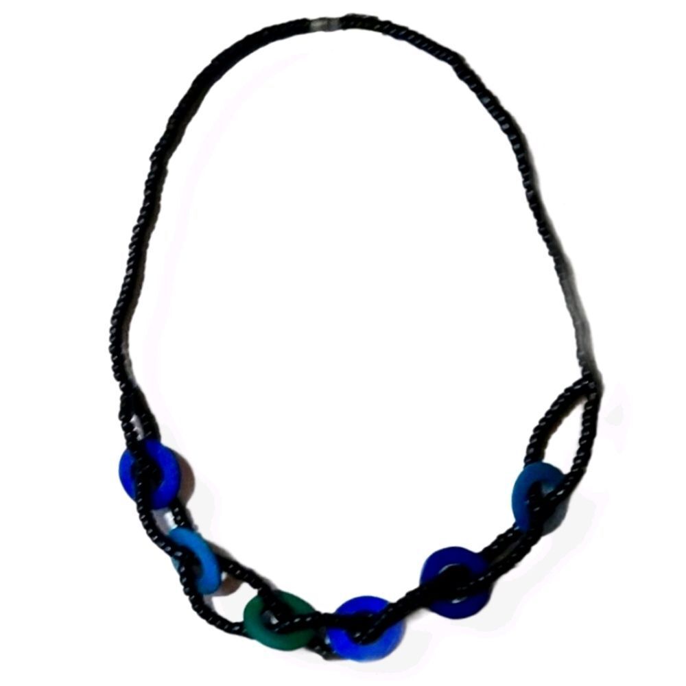 Vintage Beaded Blue and Black Necklace